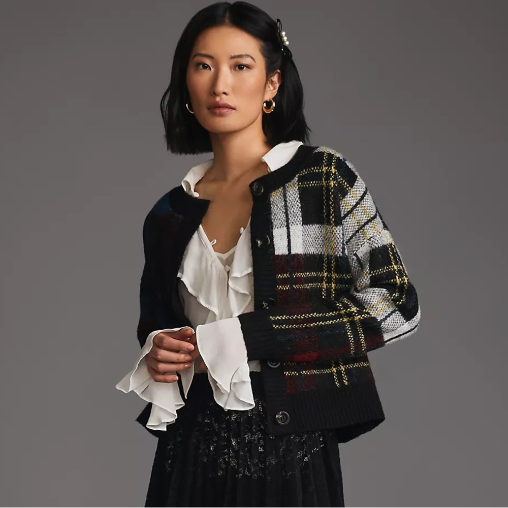 Anthropologie RD Style Plaid Cardigan Sweater